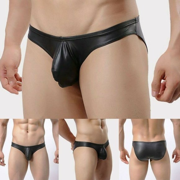NEW MEN'S BLACK RUBBERIZED FABRIC, DEEP POUCH SWIM BRIEF SIZE XL, FITS: 36"-40"